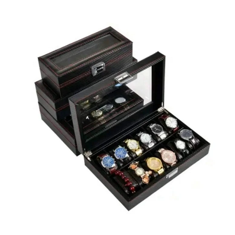 Ready stock 12 slots carbon fiber leather watch case watch display box luxury watch storage box From Manufacturer Winxtan ,China