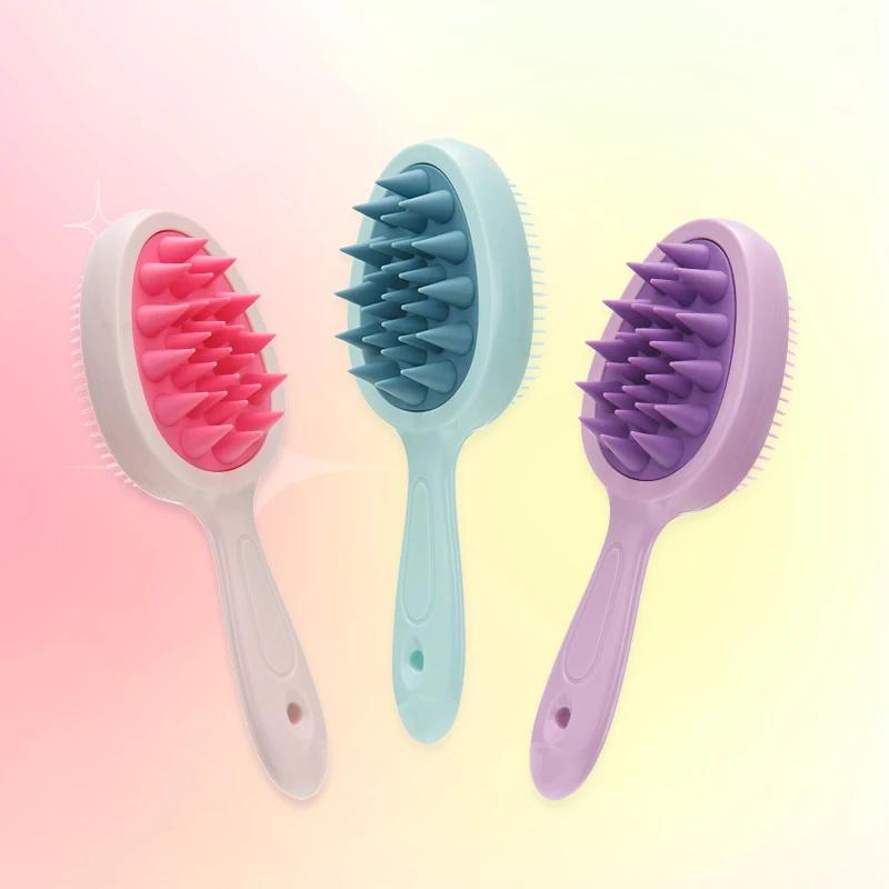 Handheld Double-Sided Shampoo Brush Hair Massager Scalp Silicon Hair Cleaning Brush Massage Hairbrush Custom Logo for Spa
