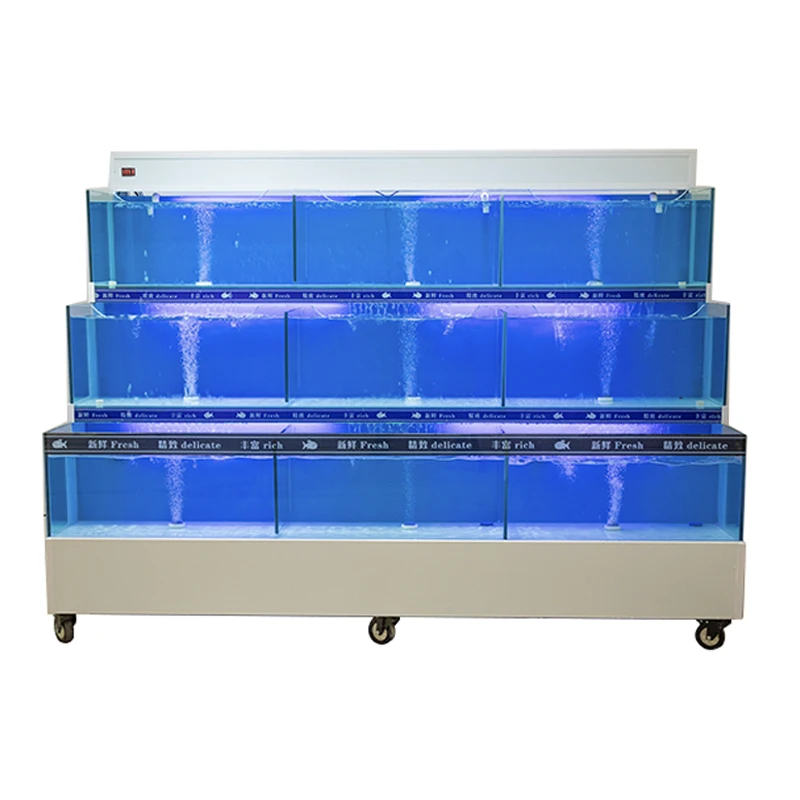 Supermarket restaurant 1.5hp chiller seafood blue lobster tank fish live seafood tank live aquarium systems fish tank display