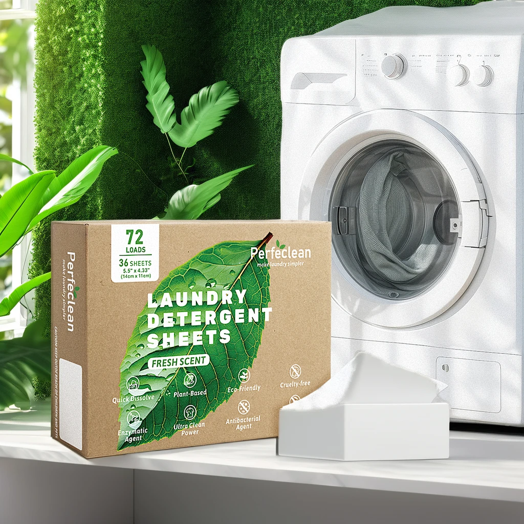Eco-Friendly Protease Enzyme Laundry Detergent Powder Convenient Detergent Sheets in Pouch Box
