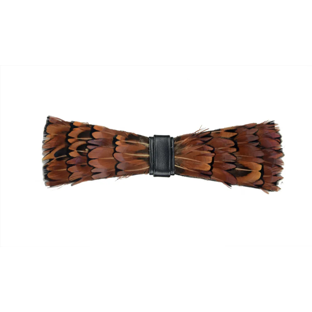 Custom Handmade Natural Brooch Lapel Pin Feather Bow Tie for Men Gift Wedding Party Tuxedo Necktie Costume Clothing Accessory