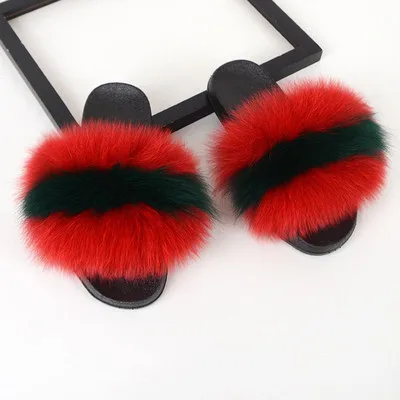 
cheap wholesale pvc sole big fur multicolor fox fur women slippers for usa market 