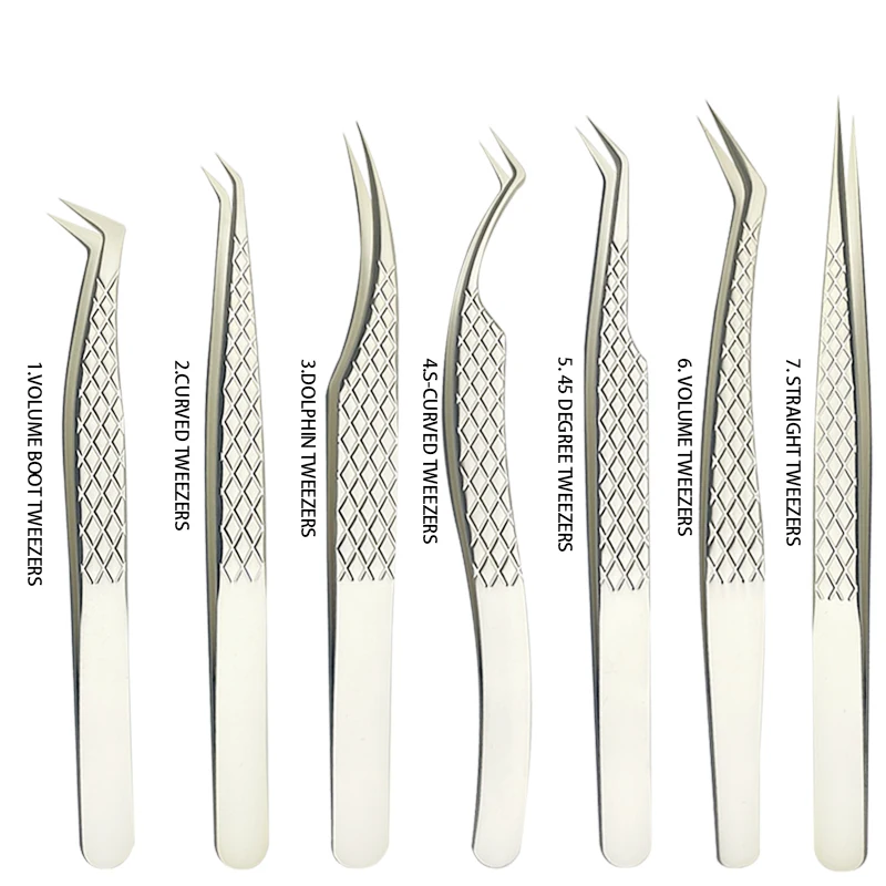 New product Lash extension tweezers Eyelash Extension Tweezers Set(Pearl silver tweezers)