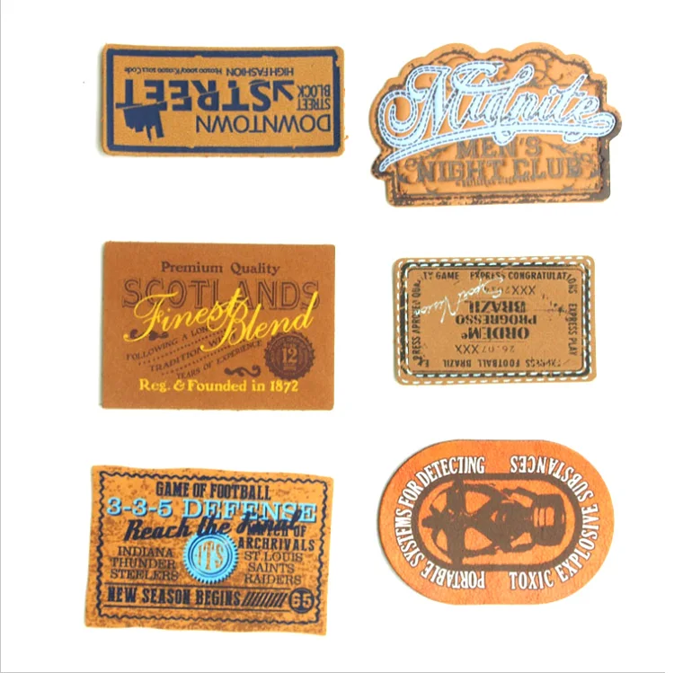 Custom Pu imitation leather label jeans voltage PU leather brand embossed foil stamping leather patch