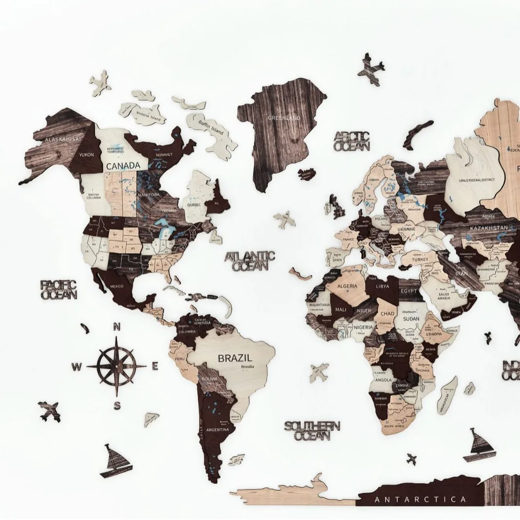 OEM 3D Wooden World Map, Travel Map Wall Decor for Home Office Decor, Living Room Decoration Wooden World Map