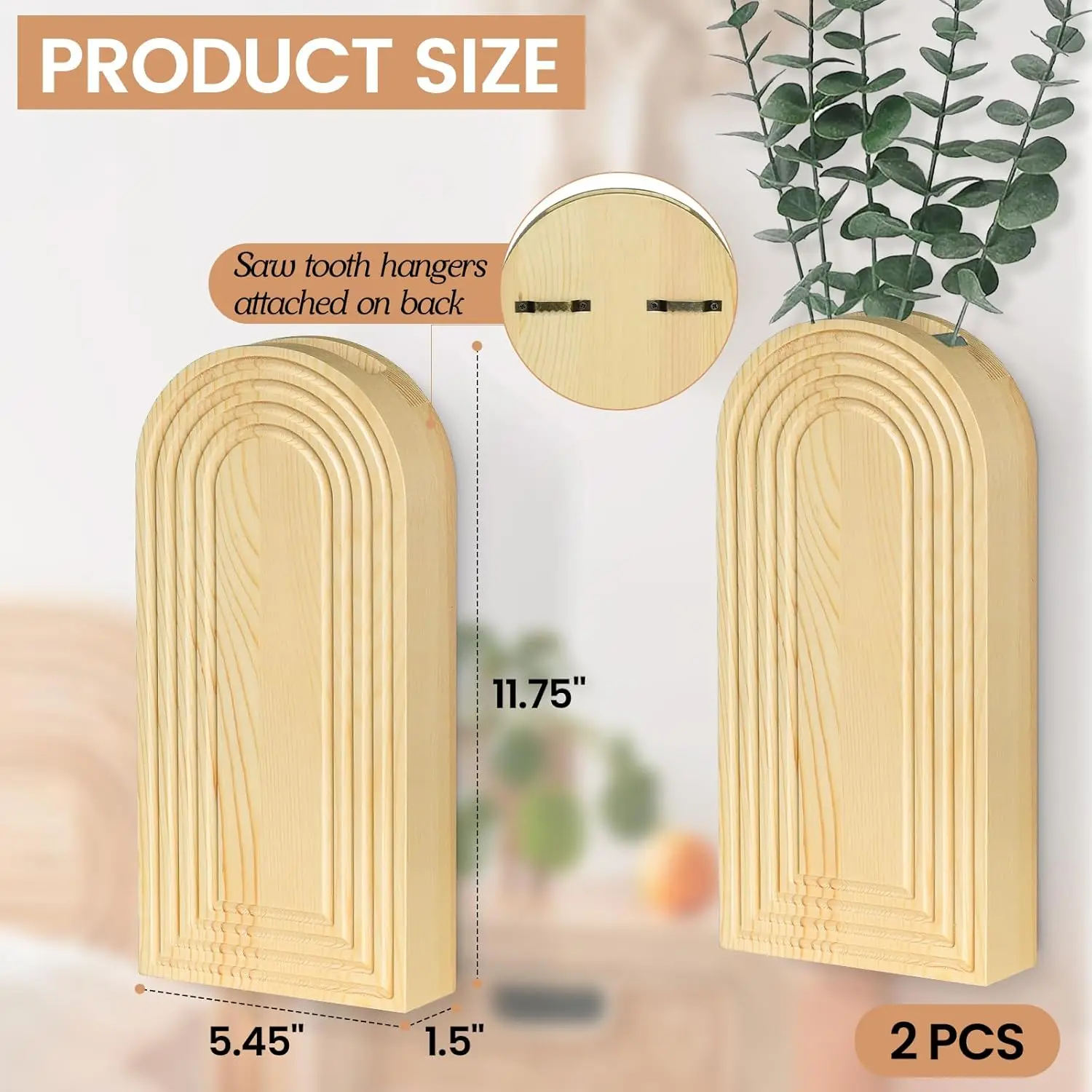 2 Pack Modern Farmhouse & Boho Wood Wall Vase for Entryway Hallway & Bathroom Decor Home Decor Modern Wood Art