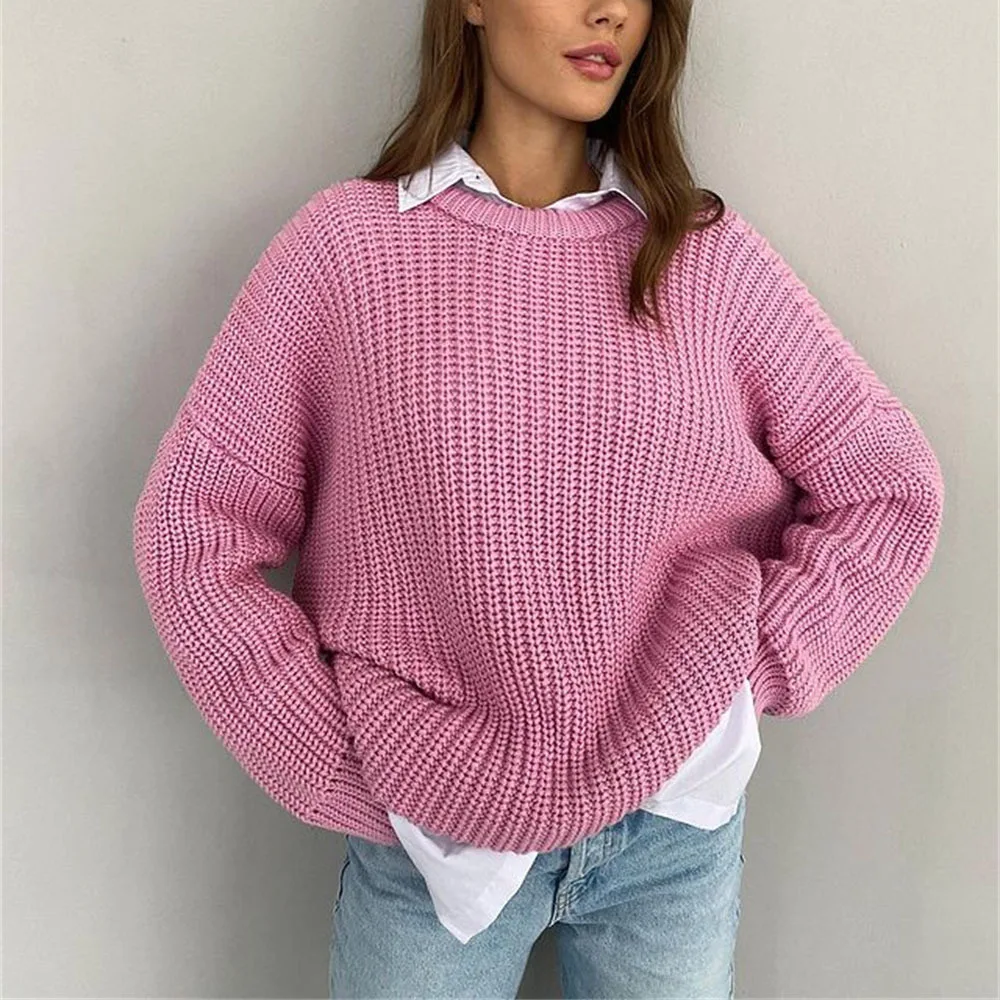 New Women Winter Warm Causal Outfits O Neck Knitted Ladies Jumper Sweater Women Solid Loose Autumn Long Sleeve Sweaters
