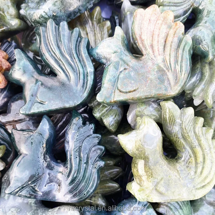 Semi-precious Stone Crafts Hematoid Quartz Rose Quartz Nine Tail Fox Crystal Animal Carvings