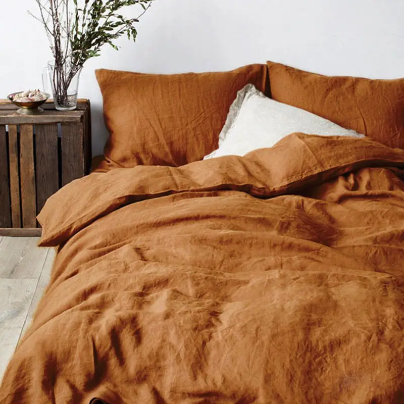 Wholesale Solid Color GOTS Certificate  100% European Flax Linen Bed sheets Natural French Linen Duvet Cover Bedding Set
