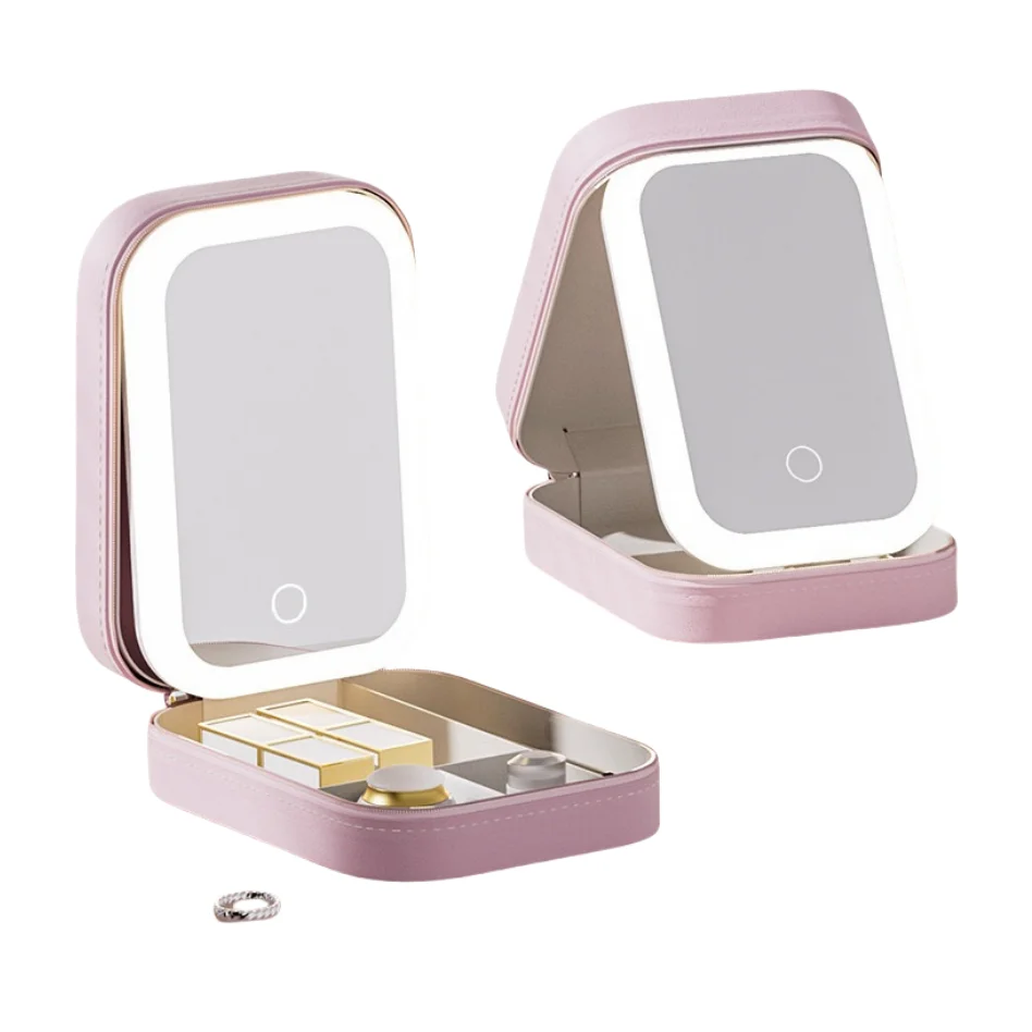 girl gift Cosmetic storage organizer waterproof LED Makeup Bag Travel Makeup Bag With Led Mirror