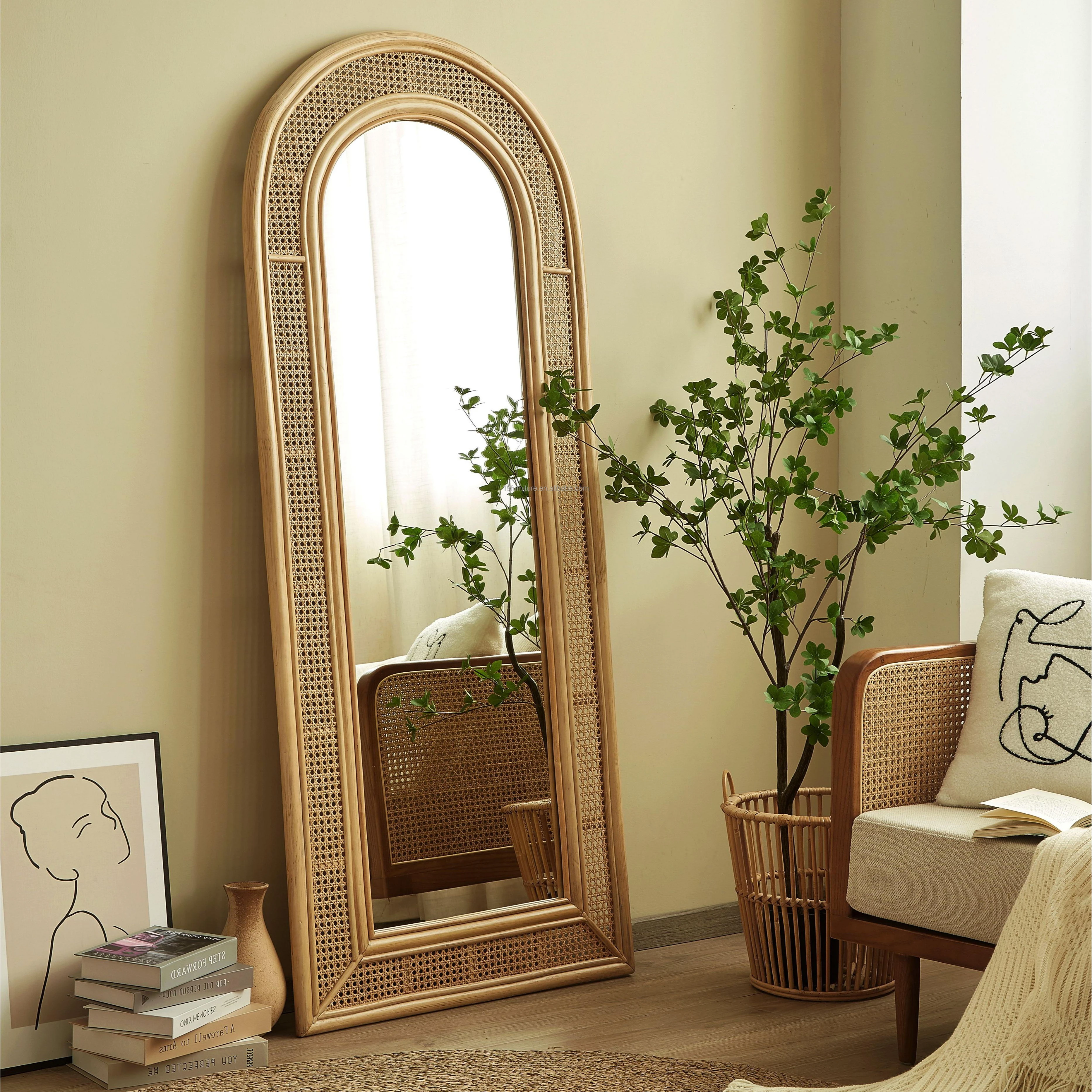 Rattan Dressing Whole Body Floor Shaped Mirror Homestay Home Living Room Bedroom Decoration Mirror