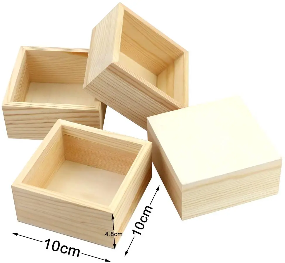 Unfinished Wooden Box Small Wood Square Storage Organizer Container Craft Box for DIY Craft Collectibles Home