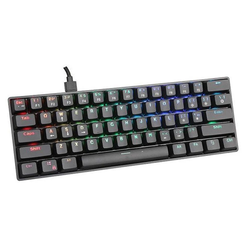 Popular 61 Keys Mini Slim Mechanical Gaming Rainbow Color Backlit Led Wired Keyboard for Competitive Game Player PC Internet Caf
