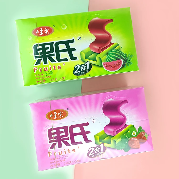 Wholesalers Jelly Candy Fruit Flavours Sandwich Bubble Gum Gummy Sweet Chewing Gums Factory Supply