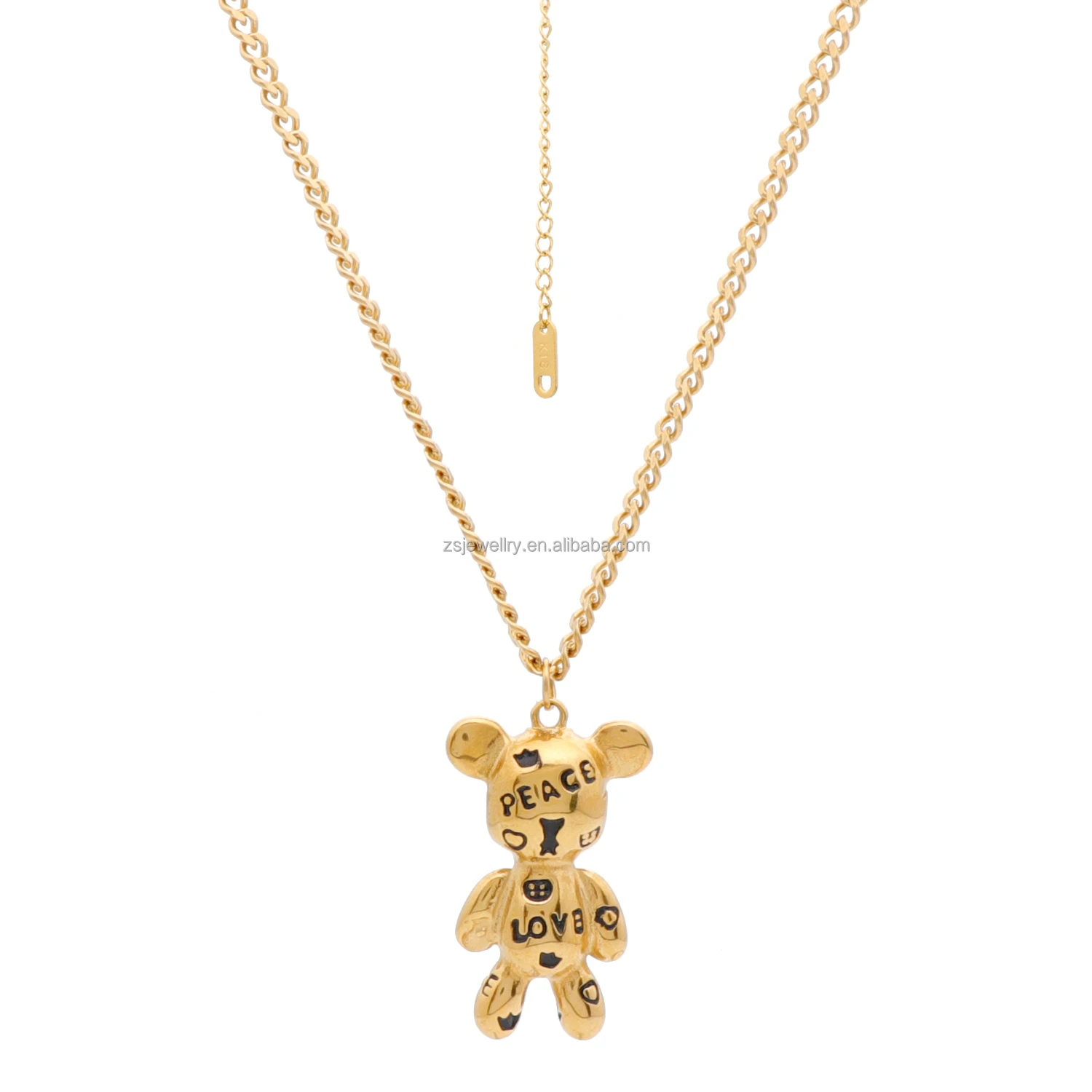 Lovely Dog Animal Girl Custom Stainless Steel Bear Pendant Fashion Design Jewelry Dubai Gold Plated Big Pendant Necklaces