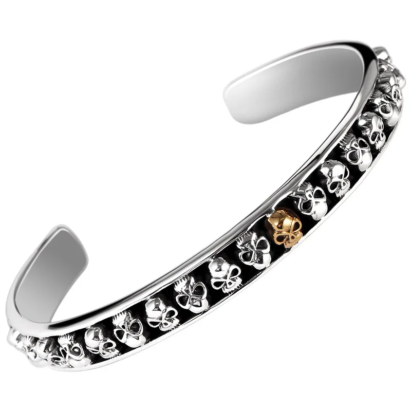 SKA винтажный браслет S925 серебрянное кольцо с черепом, мужском стиле ретро открытым Личность Клевер Браслет мужской серебряный браслет