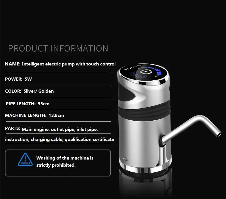 New design smart household Digital display electric water pump 5 gallon bottled touch panel bottle top dispenser