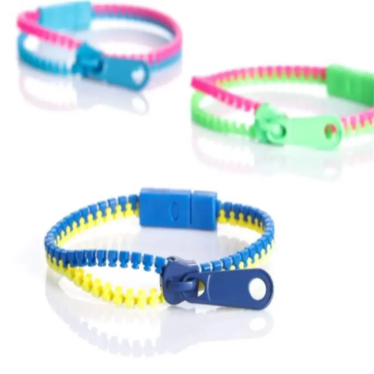 Wholesale Pressure Relief Fidget Colorful Neon Thicker Plastic Zipper Bracelets