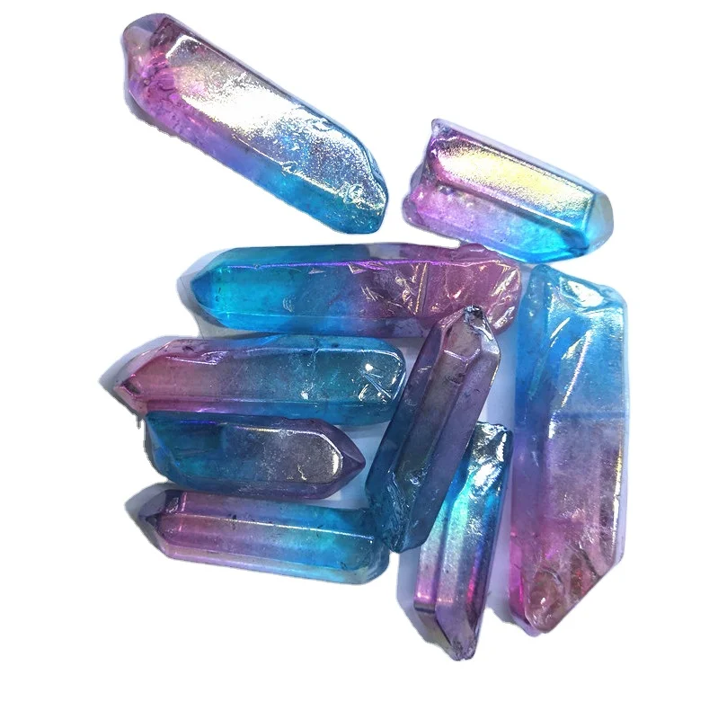 Wholesale Natural Electroplated Rose Blue Iemurian Seed Rough Rock Quartz Crystals Healing Wand Point For Decoration