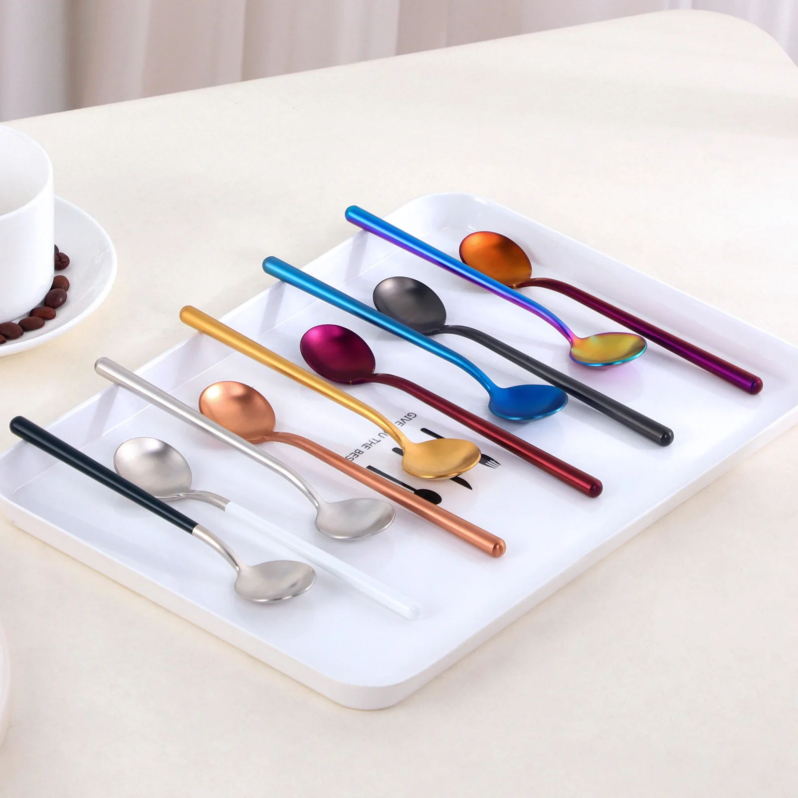 Eco-friendly Titanium Plating 304 Stainless Steel Matte Round Handle Gold Teaspoon Coffee Spoon