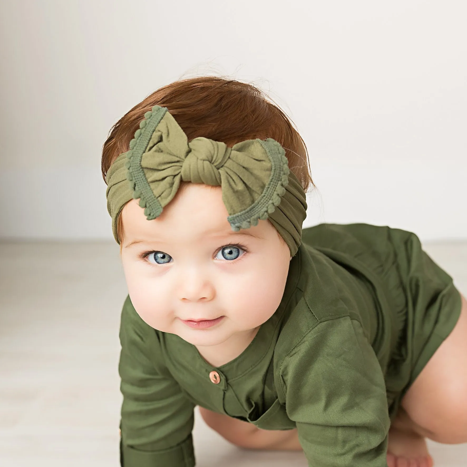 Wholesale Baby hair accessories infant  Children elastic headband soft Bow Flower Head wear 3pcs/set for girls