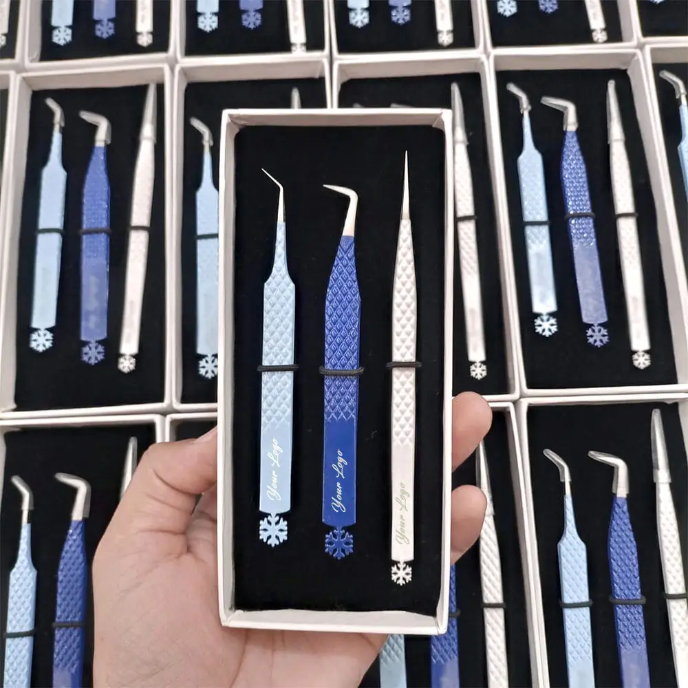 Print Logo Fiber Tip Eyelash Tweezers 45 75 90 Degree Nano Grip Tweezers Custom Private Label Lash Extension Tweezers