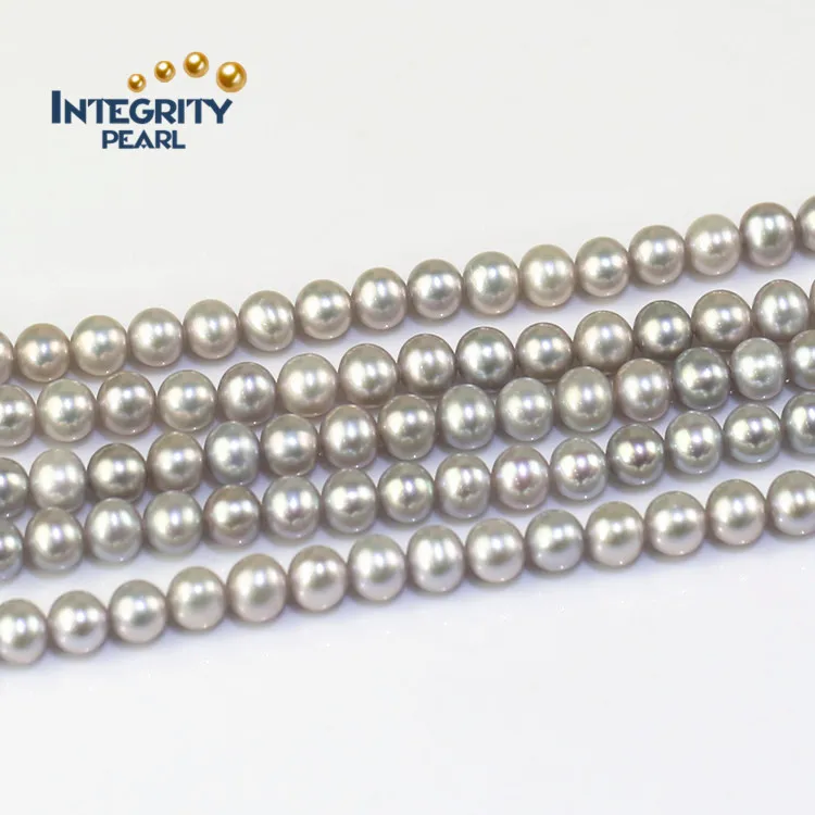 Wholesale freshwater pearls 5-6mm best grade silver color near round  cultured pearl necklace strand