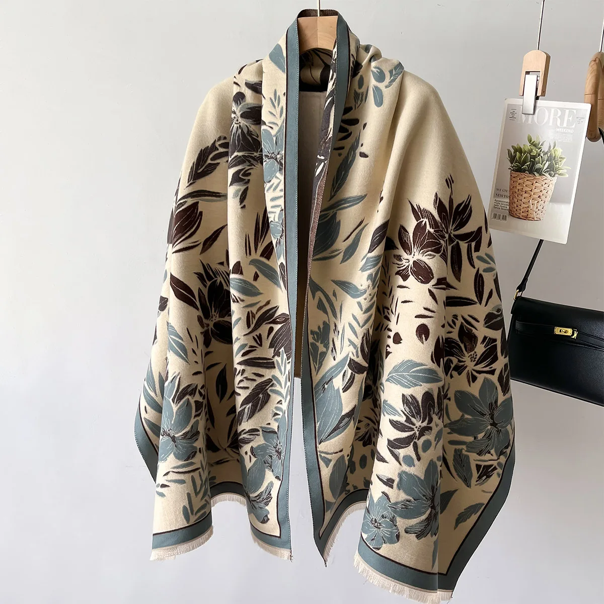 Winter Warm Thick 185*65CM Pashmina Shawls Ladies Flower Pattern Blanket Scarves Windproof Double Sided Wool Feel Scarf Shawl