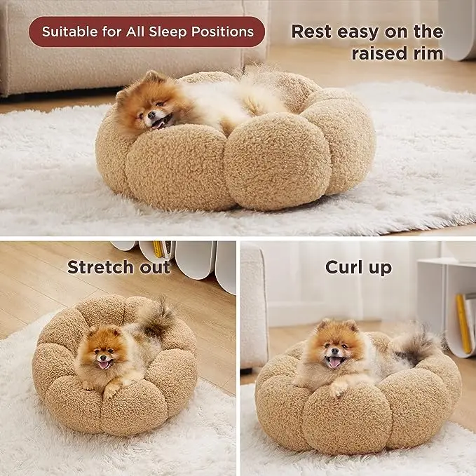 Leisure Calming Small Dog pet bed donut Anti Slip Cute Flower Cat portable pet bed nest round donut pet bed for dog cat