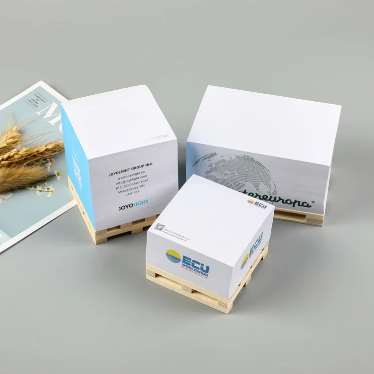 Custom Logo sticky note memo pad Paper Cube Promotional Block with wooden pallet