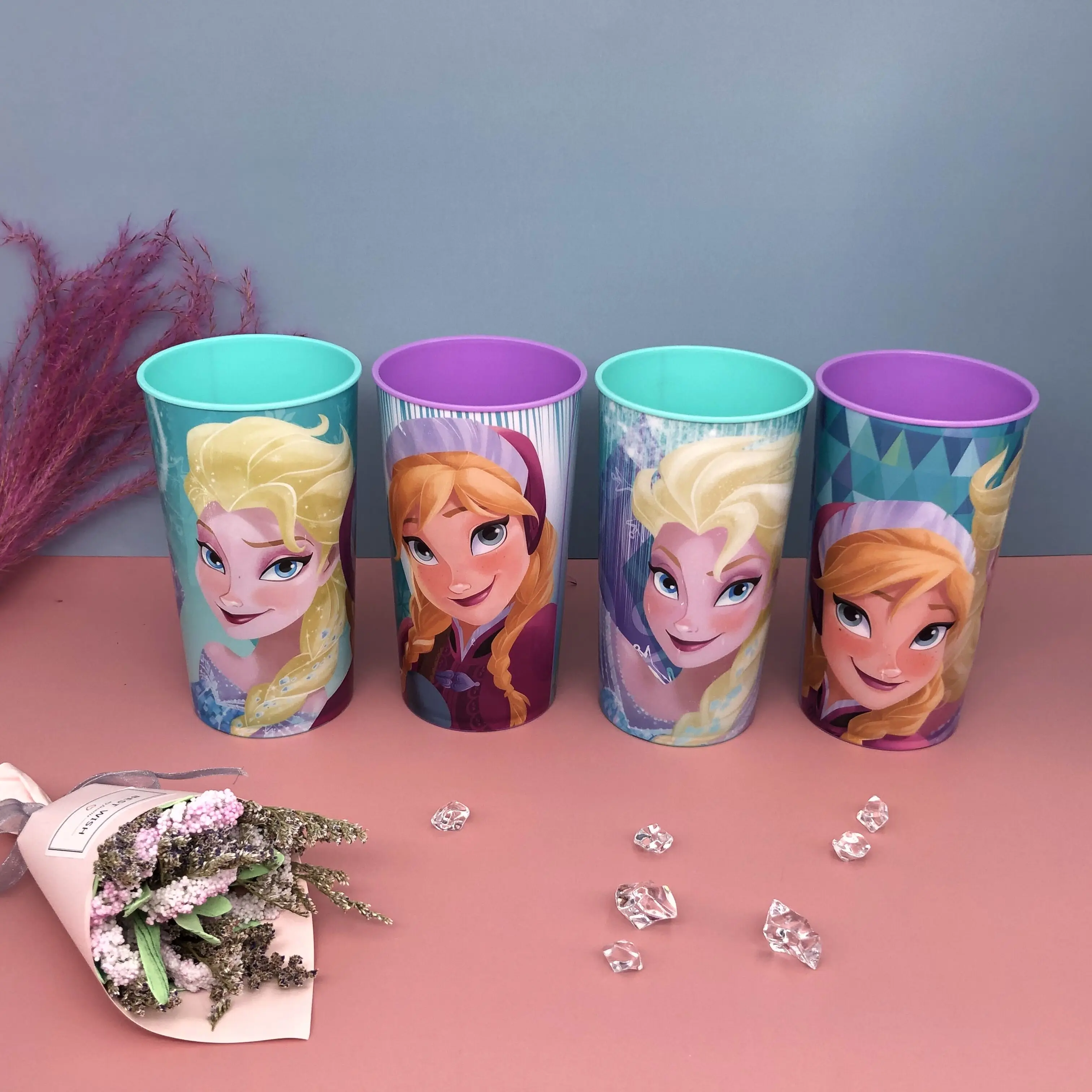 Wholesale 3D Cartoon Print Dinnerware Sets Eco-Friendly Pp Reusable 16oz Kids Plastic Cup With Logo Taza Para Cafe