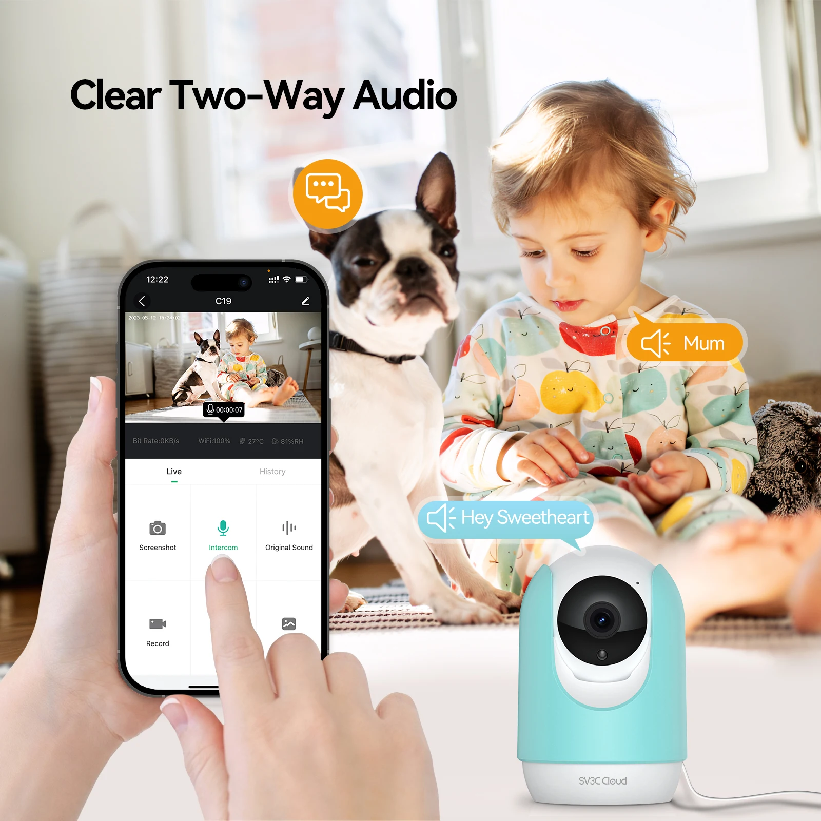Latest Intelligent Ai Smart home surveillance camera Baby Temperature detection wifi tuya security Nanny camera