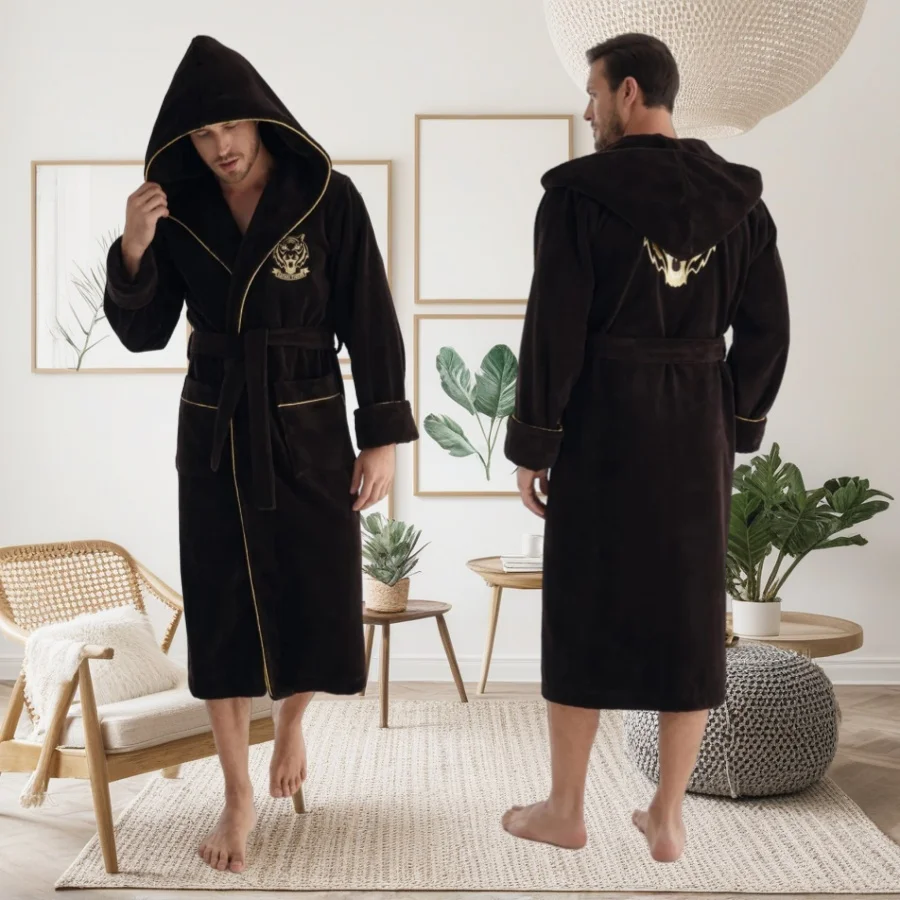 Hotel Terry Cotton Bathrobes Wholesale Custom Spa Cotton Hooded Bath Robes With Embroidery logo