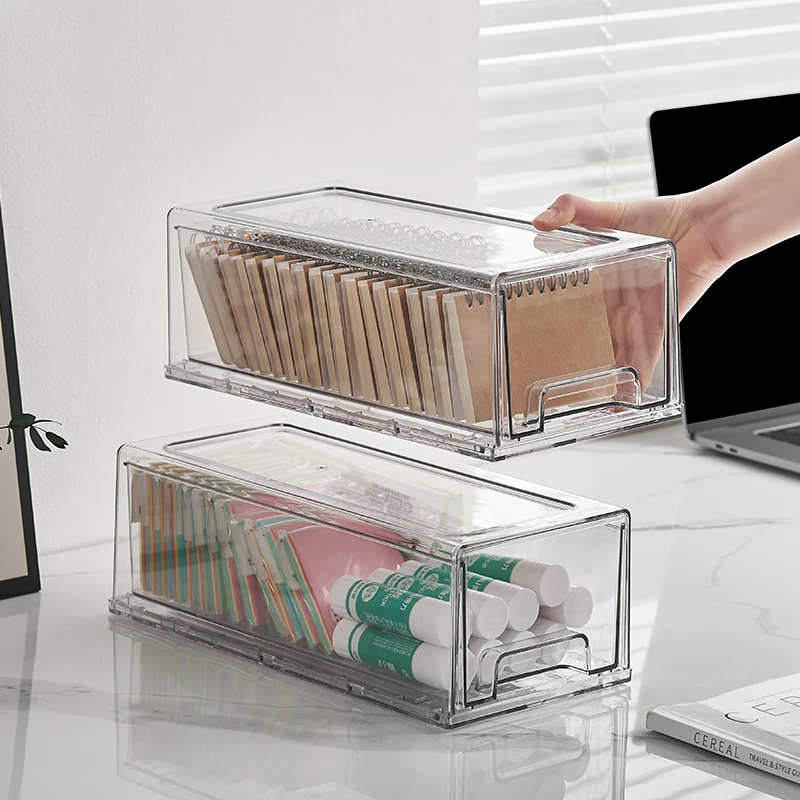 Chenyi Transparent Desktop Storage Containers Plastic Storage Box Dustproof Plastic Storage Bins with Simple Drawer Type