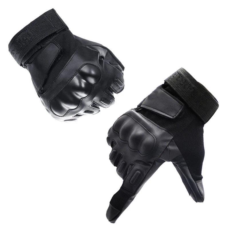 OBSHORSE Full Finger Cut Proof Tactical Gloves Quality Riding Pu Leather Hard Knuckle Motorcycle Gloves