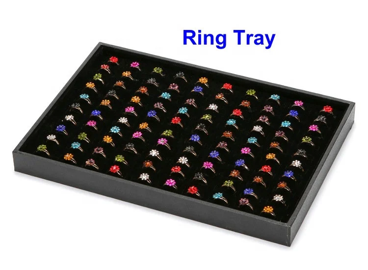 Multi Function Wooden wrapped Black Velvet Jewelry Stackers Ring Bracelet Waist beads Body Jewelry Packaging Display Tray