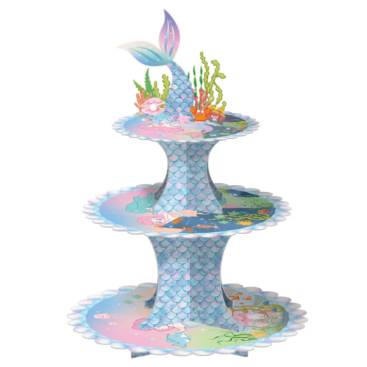 Mermaid Cake Stand 3 Tier Mermaid Party Supplies Mermaid Tail Cupcake Stand for Girls Underwater Theme Party