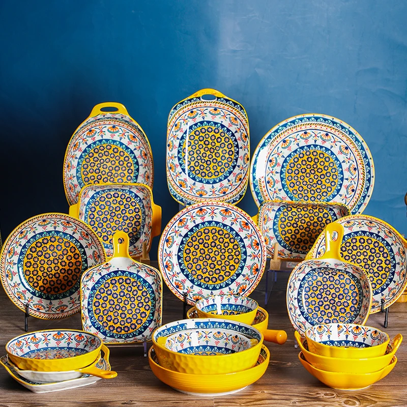 Bohemian style ceramic bowl and plate tableware set porcelain dinnerware dishes for wedding