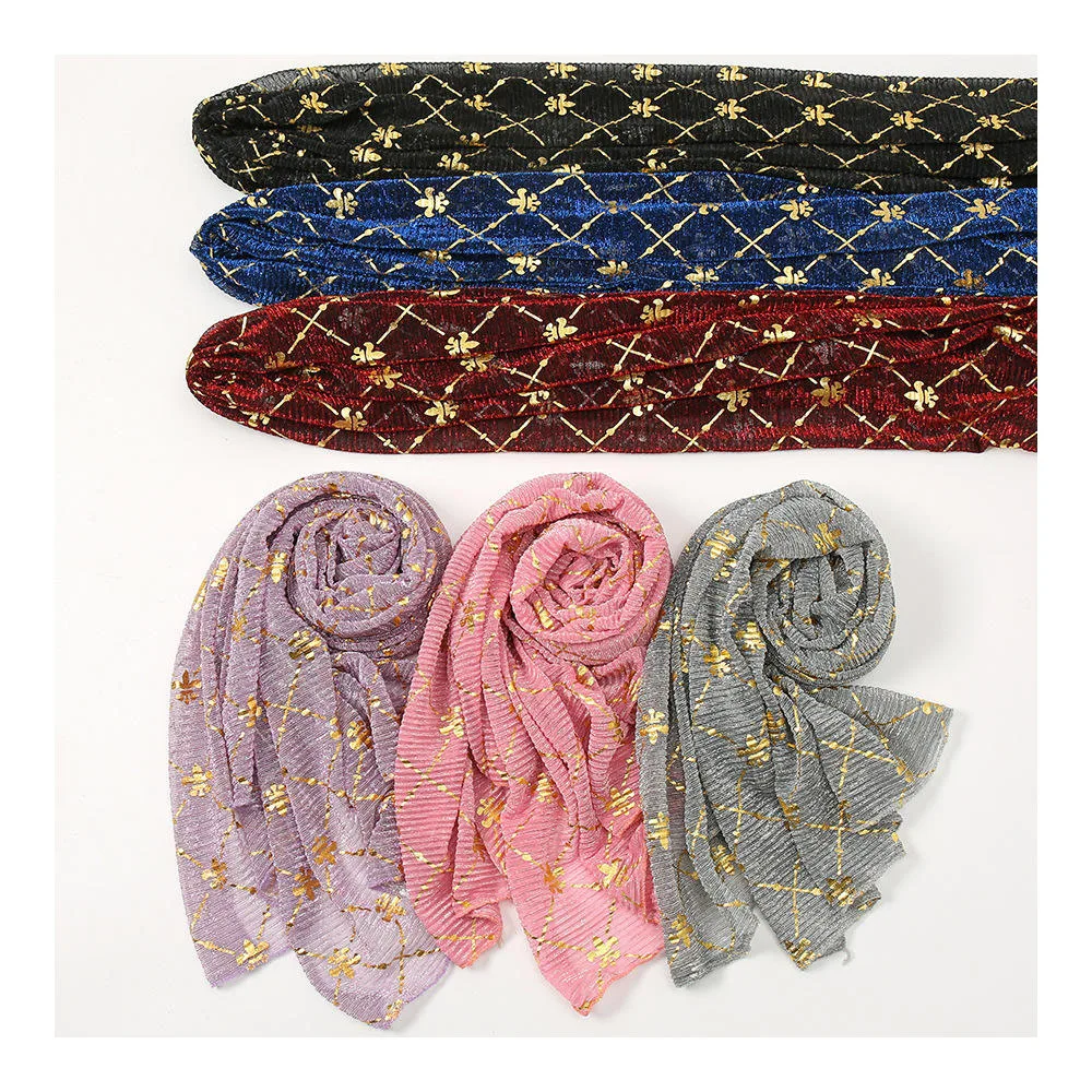 Wholesale Shiny Solid Color Hot Sequined Scarf for Muslim Women Jersey Fashion Cotton-Linen Mesh Ethnic Style for Summer