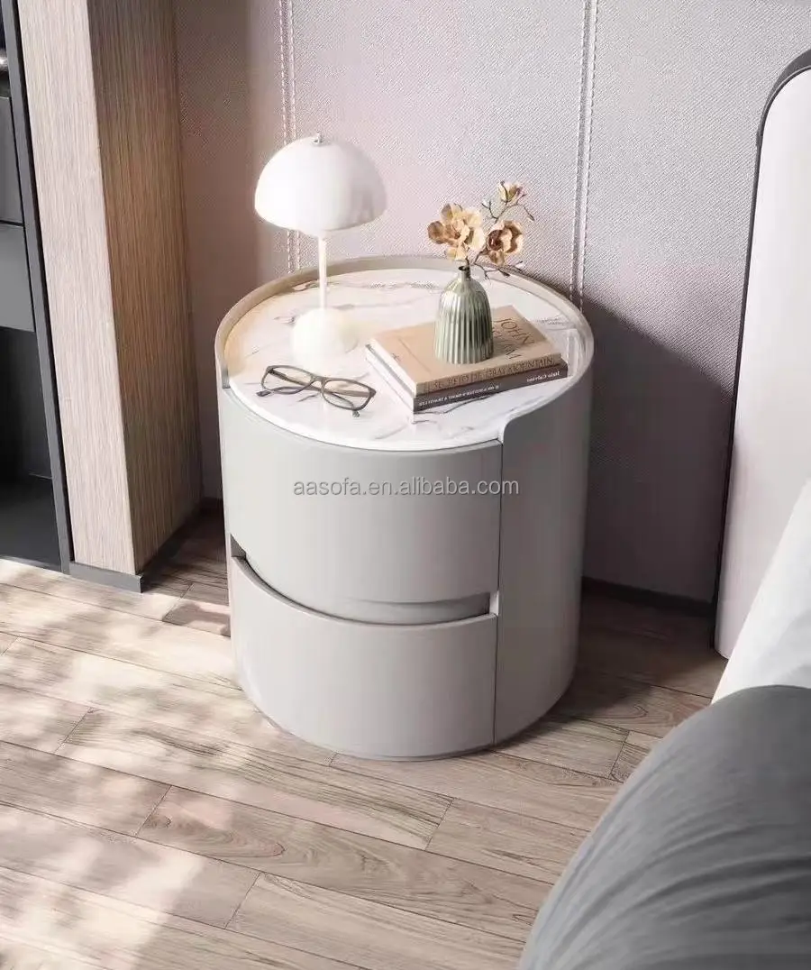Smart black and beige bedside table nightstand luxury hotel bedroom oak bedside lighting table marble stone top with lock