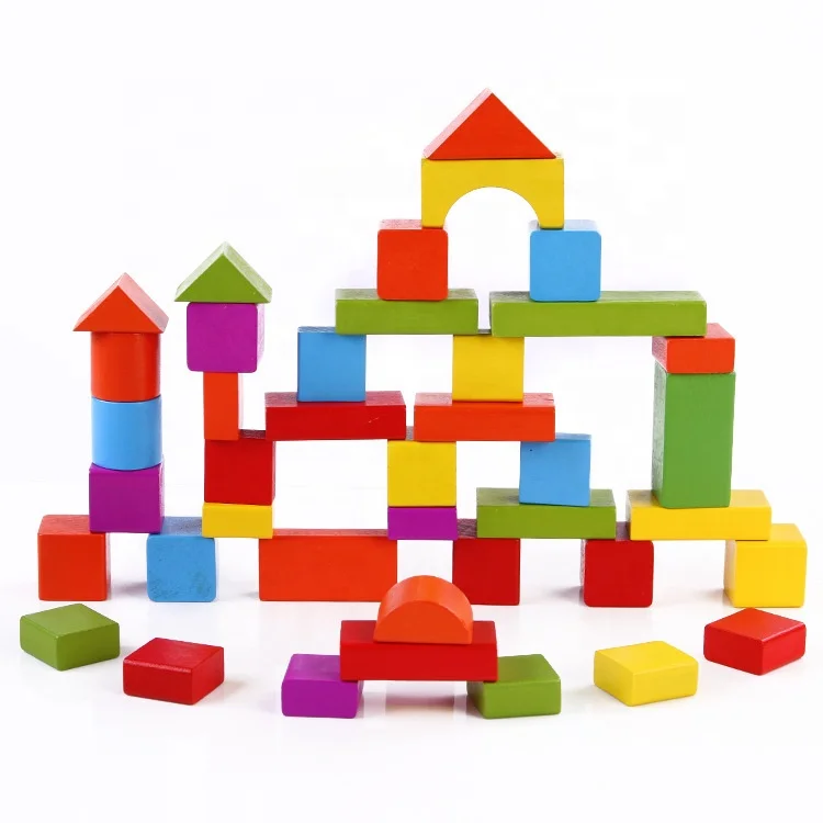 Wholesale Fancy Colours Wooden Building Blocks Toy Cheap Kids Wooden Building Blocks Toys Building Block Set Educational