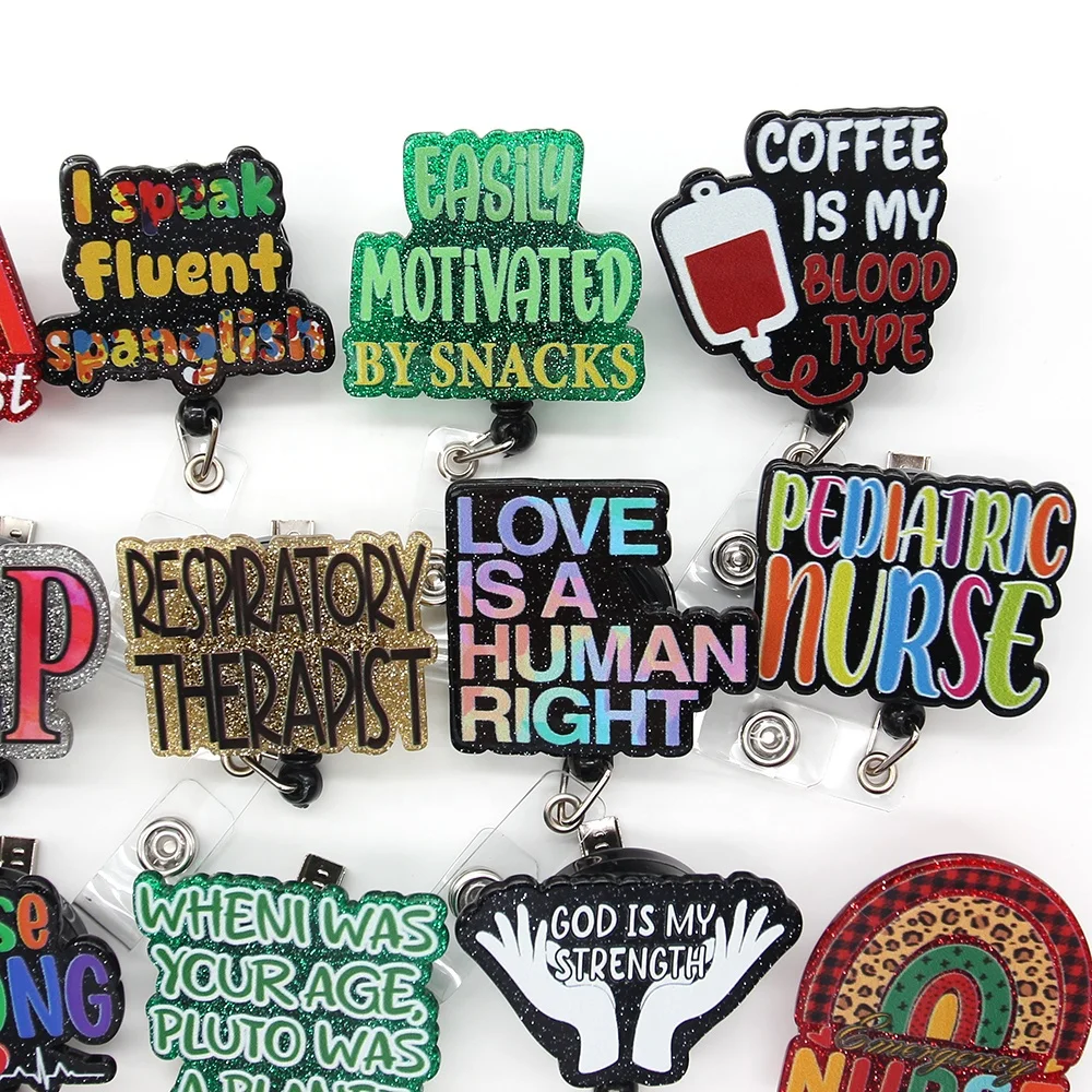 Wholesale Acrylic Nursing Badge Reel Medical Letters Retractable Badge Reel Holder Clip for Doctor Nurse Accessories