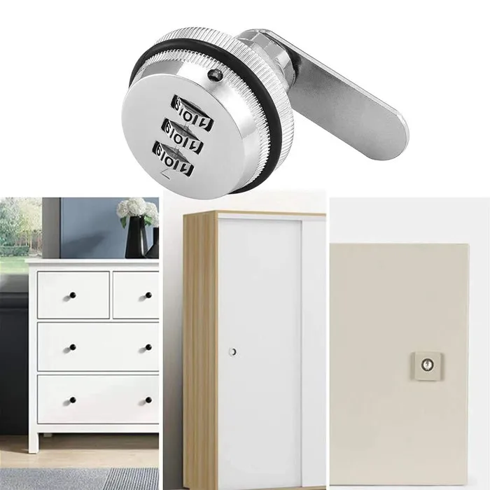 Combination Cam Lock for Drawer 90 Degree Rotation Cabinet Lock Bright Chromium Zinc Alloy