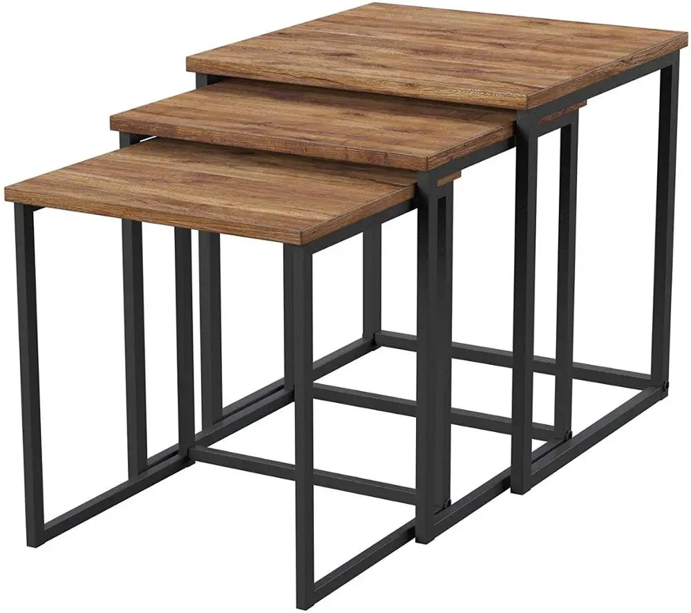 Промышленный деревенский деревянный Топ Укладка машина раскроя журнальный столик, набор из 3 штук конец тумбочки комплект гостиная журнальный столик