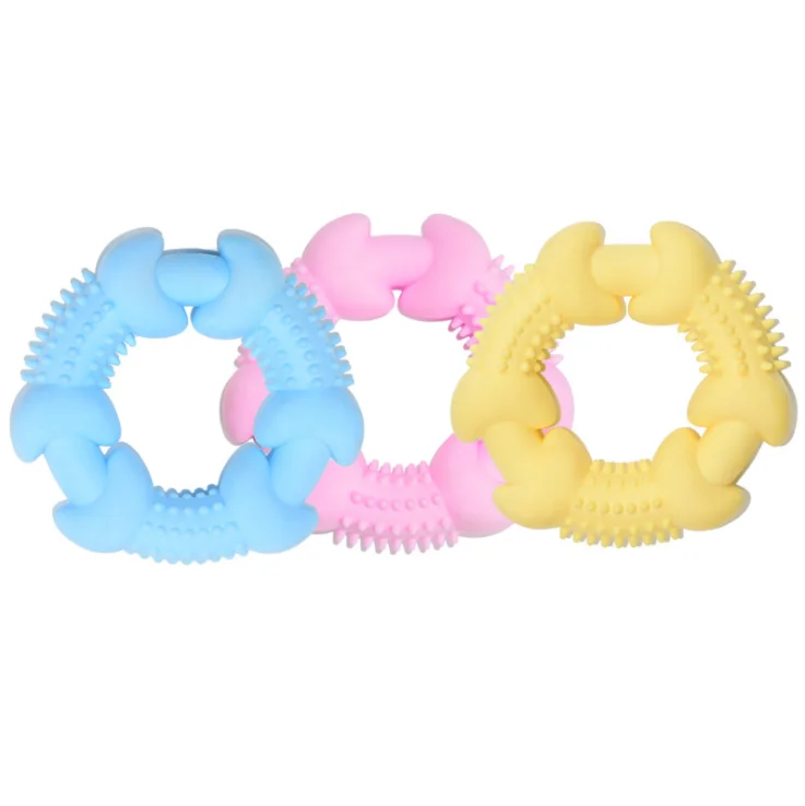 Wholesale Interactive Pink Rubber Tooth Cleaning Dog Chew Ball Circle Shape Milk Flavor Durable juguetes para mascotas