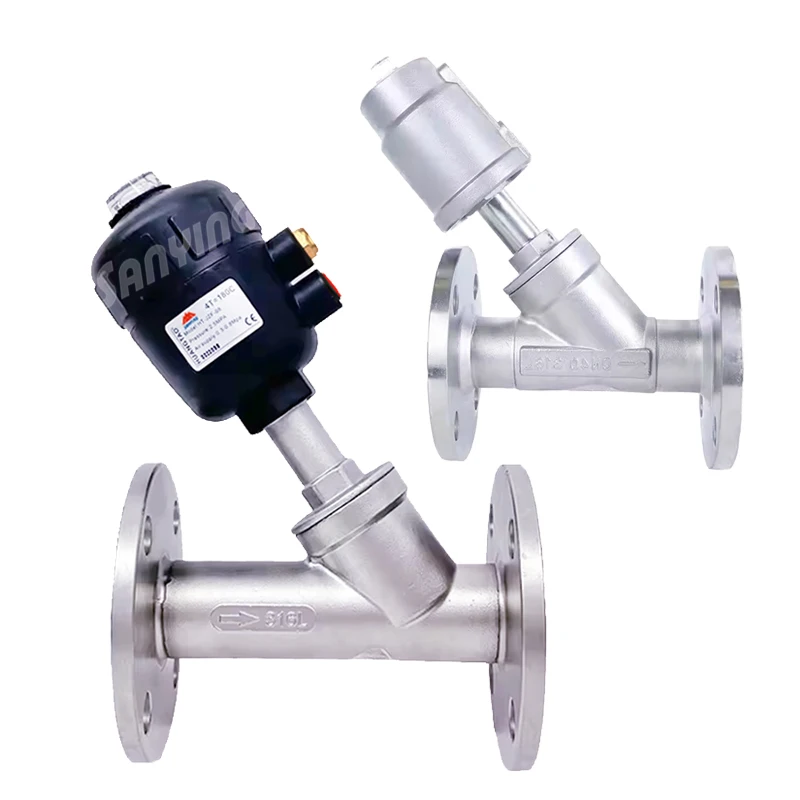 stainless steel 2/2 Way PN16  flanged pneumatic piston flange angle seat valve for Steam Water Oil