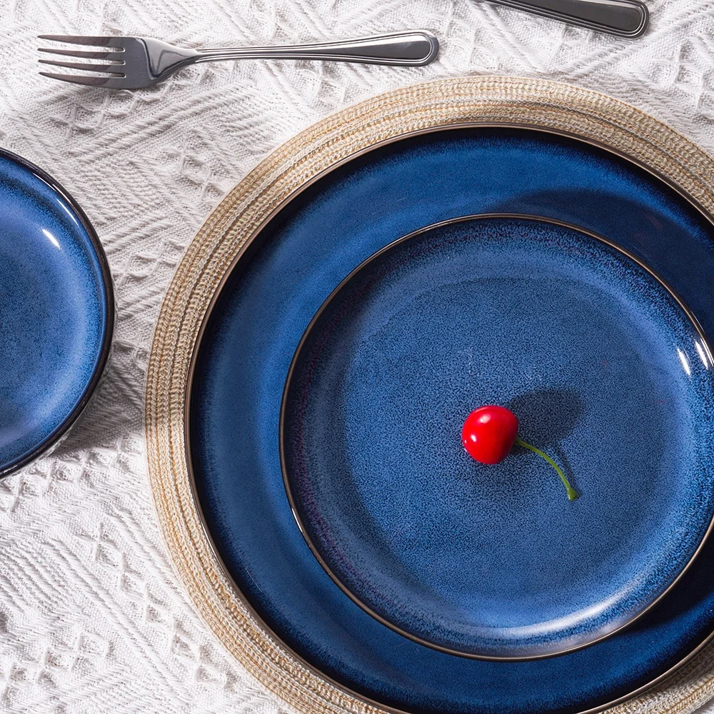 Unique Retro Style Stoneware Dinner Sets Luxury Blue Black Ceramic Dinnerware Sets