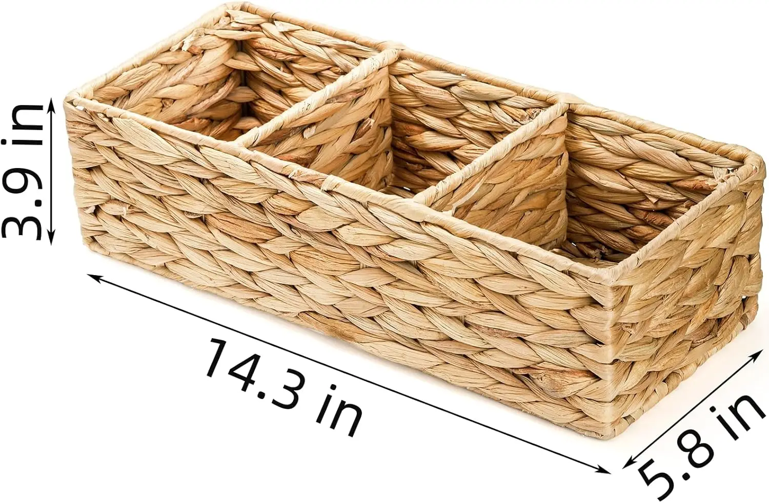 Factory Supply Water Hyacinth Handwoven Desk Storage Organizer Bin Eco-Friendly  Rectangle  2 Pack 3-Section Wicker Baskets