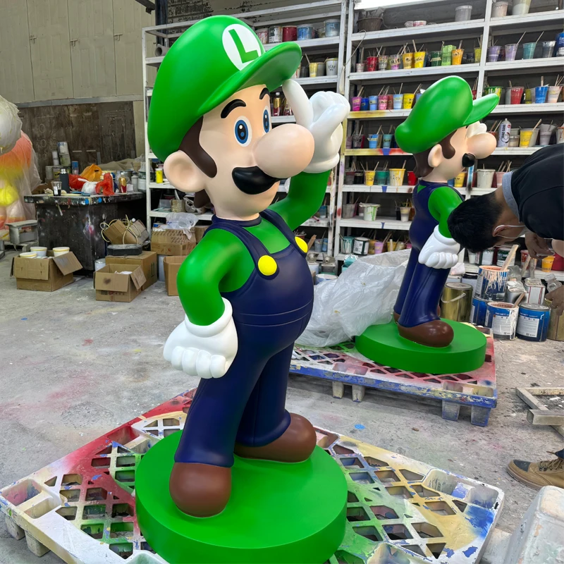 Custom Shop Mall Decorated Cartoon Character Sculpture Super Mario Bros. Luigi Fiberglass Model Game Statues