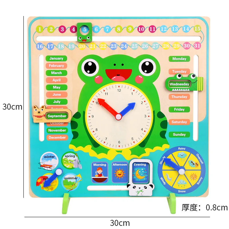 Preschool education children learning cognitive seasons time/monthly calendar clock toy wooden educational toy manufacturing